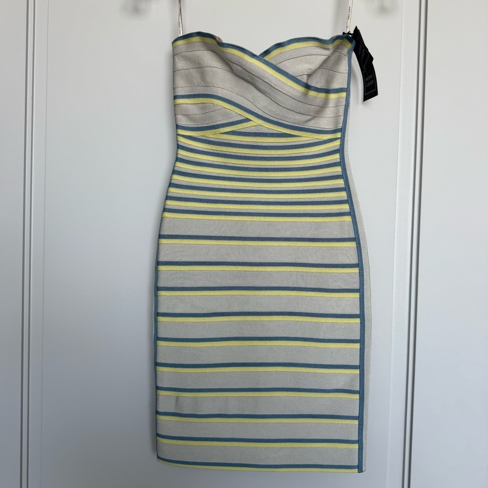 Herve Leger Blue and Yellow Striped Bandage dress - Picture 9 of 11